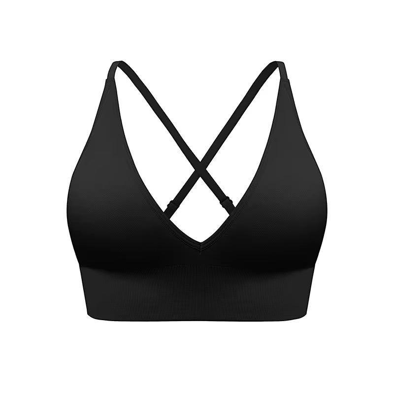 Women Gym Sports Deep V Bras Cross Back Workout Casual Bra Fitness Yoga Nylon Top Clothess