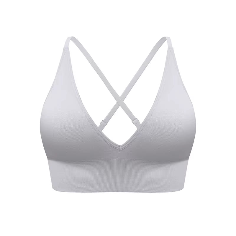 Women Gym Sports Deep V Bras Cross Back Workout Casual Bra Fitness Yoga Nylon Top Clothess