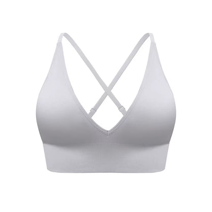 Women Gym Sports Deep V Bras Cross Back Workout Casual Bra Fitness Yoga Nylon Top Clothess